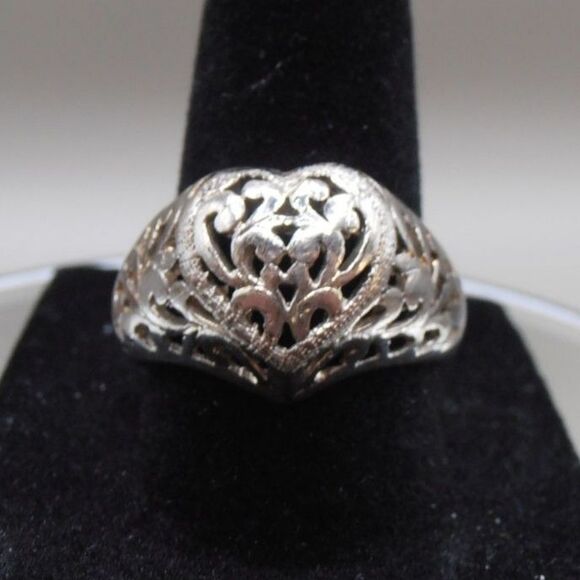 Vintage S.J. International Filigree Ring – Sz. 8 Sterling Silver Plated 925 Thai - Picture 1 of 6